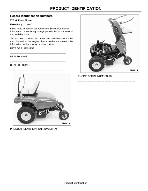 John Deere F680 ZTRAK Front Mower (020001-) Operator’s Manual (OMTCU14008) Workshop Guide