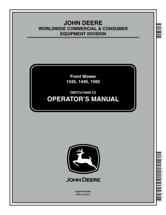 John Deere 1435, 1445 & 1565 Front Mower Operator’s Manual (OMTCU15665) Workshop Guide