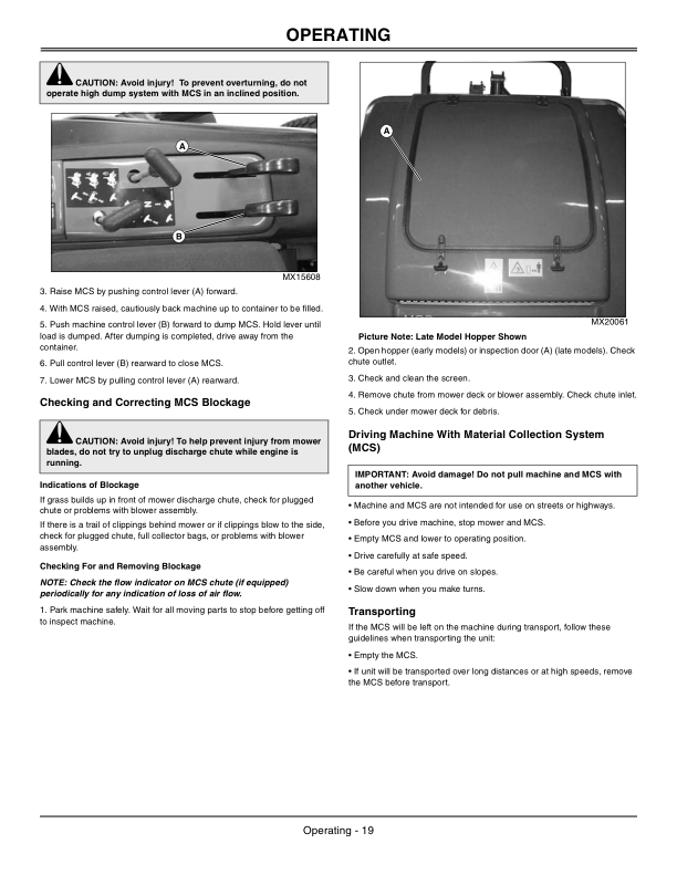 John Deere 1400, 1420, 1435, 1445, 1550, 1565 Material Collection System (MCS) 600 Liter High Dump (North America) (010001-) Operator’s Manual (OMTCU16532E) Workshop Guide