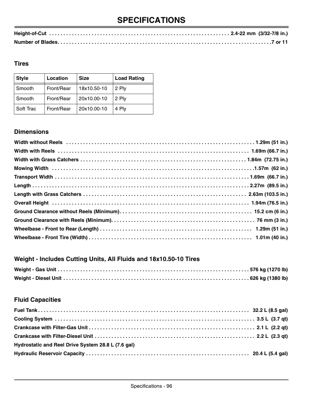 John Deere 2500A Professional Greens Mower Export Edition (010001-030000) Operator’s Manual (OMTCU17235) Workshop Guide