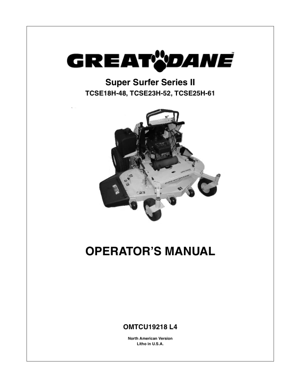 John Deere TCSE18H, TCSE23H, TCSE25H Super Surfer II (010001-) Operator’s Manual (OMTCU19218) Workshop Guide