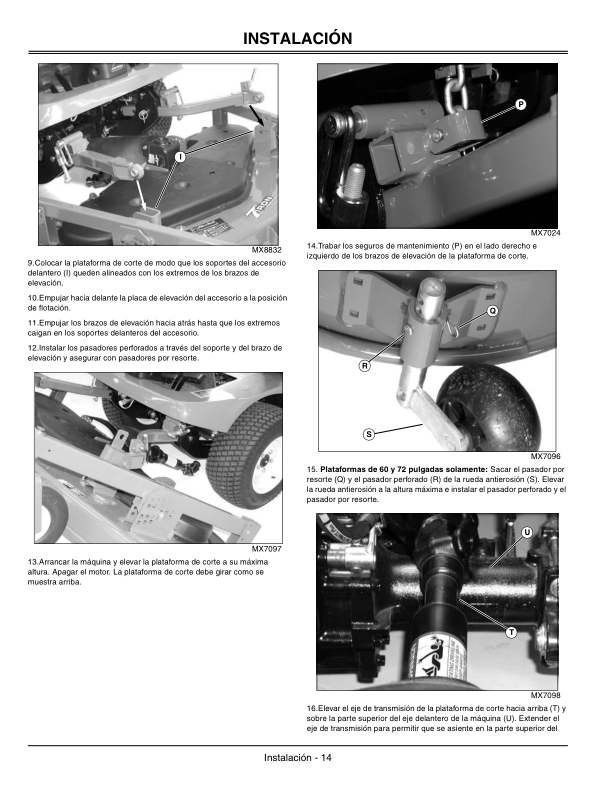 John Deere 60, 62, 72 In. Mower Decks for 1400/1500 Series Front Mowers Operator’s Manual (OMTCU19612) Workshop Guide