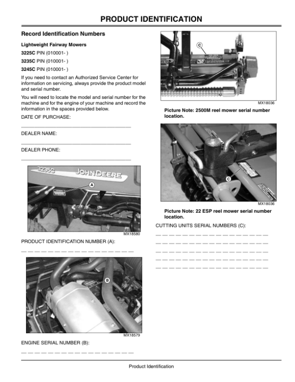 John Deere 3225C, 3235C & 3245C Lightweight Fairway Mowers Export Edtion (010001-030000) Operator’s Manual (OMTCU20282) Workshop Guide