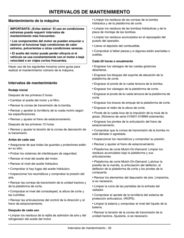 John Deere 777, 797 Max-Frame ZTrak Mowers (040001-) Operator’s Manual (OMTCU20987) Workshop Guide