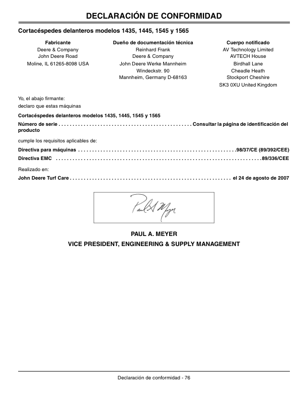 John Deere 1435, 1445, 1545, 1565 Series II Operator’s Manual (OMTCU24081) Workshop Guide