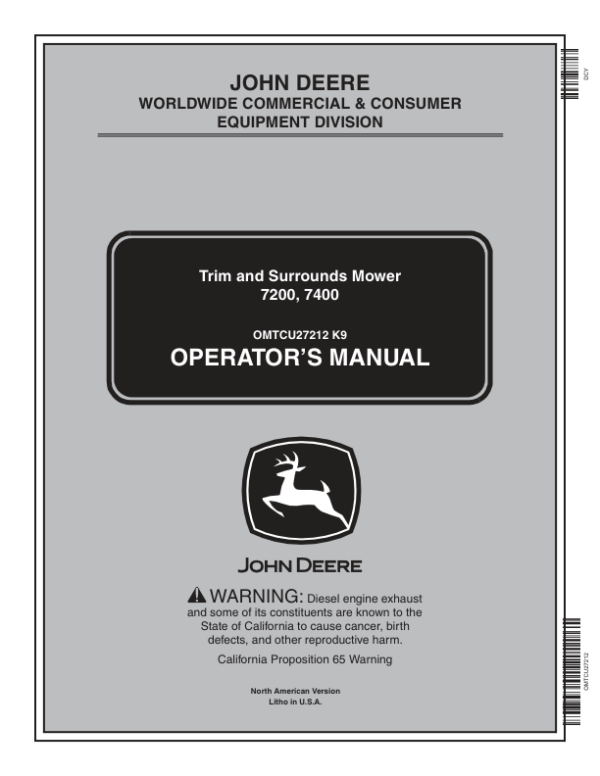John Deere Trim, Surrounds Mower 7200, 7400 Operator’s Manual (OMTCU27212) Workshop Guide