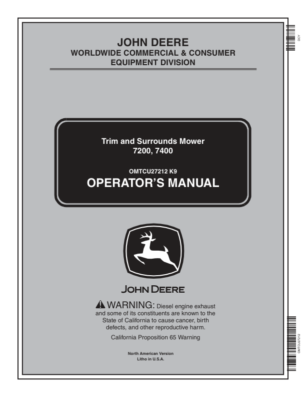 John Deere Trim, Surrounds Mower 7200, 7400 Operator’s Manual (OMTCU27212) Workshop Guide