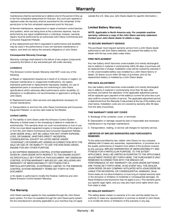 John Deere Wide Area Mower 1600 Turbo (North America) (090001-) Operator’s Manual (OMTCU28135E) Workshop Guide