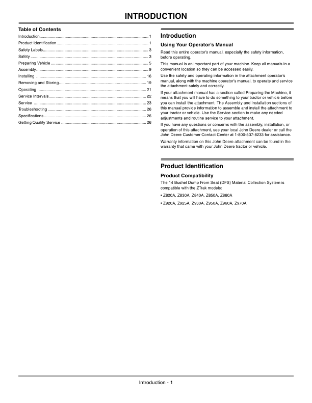 John Deere Blower, Rear Hopper Dump From Seat 14 Bushel (North America) (040001-) Operator’s Manual (OMTCU29193E) Workshop Guide
