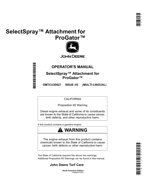 John Deere SelectSpray Attachment for ProGator (North American) Operator’s Manual (OMTCU30927) Workshop Guide