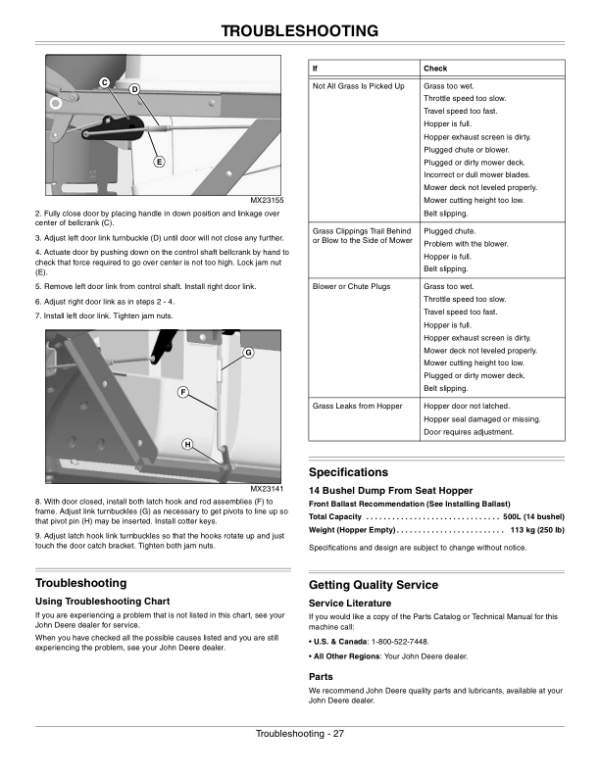 John Deere 14-Bushel Dump From Seat blower, Rear Hopper Operator’s Manual (OMTCU33005) Workshop Guide