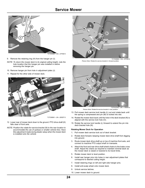 John Deere 60, 72 in. Side Discharge, 62 in. Rear Discharge & 60, 72 in. GLC side Discharge Decks for Front Mount Mowers (Export) Operator’s Manual (OMTCU33446) Workshop Guide