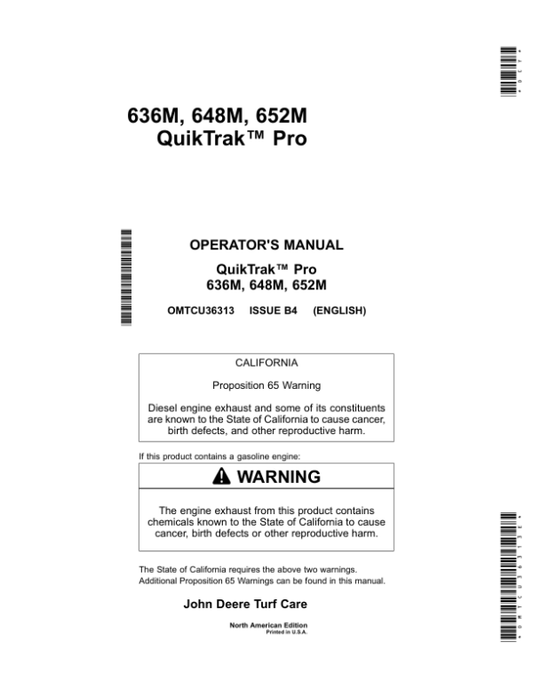 John Deere 636M, 648M, 652M QuikTrak Pro (North America) (010001-035000) Operator’s Manual (OMTCU36313E) Workshop Guide