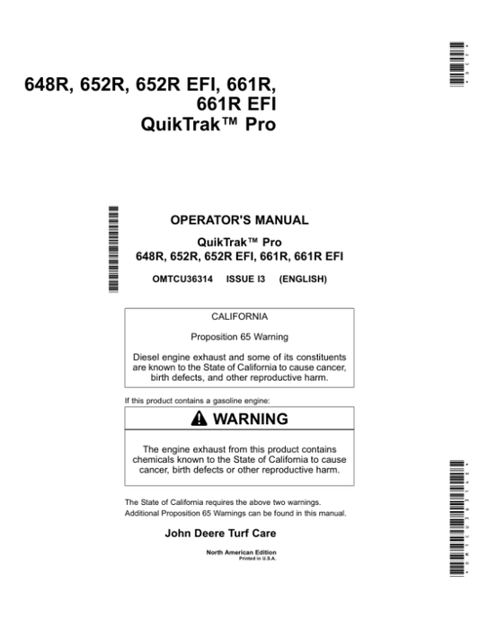 John Deere 648R, 652R, 652R EFI, 661R, 661R EFI QuikTrak Pro (North America) (010001-025000) Operator’s Manual (OMTCU36314E) Workshop Guide
