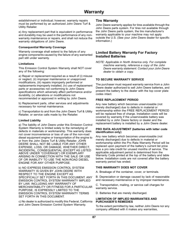 John Deere 2020A & 2030A ProGator North America (075001-080000) Operator’s Manual (OMTCU37311) Workshop Guide
