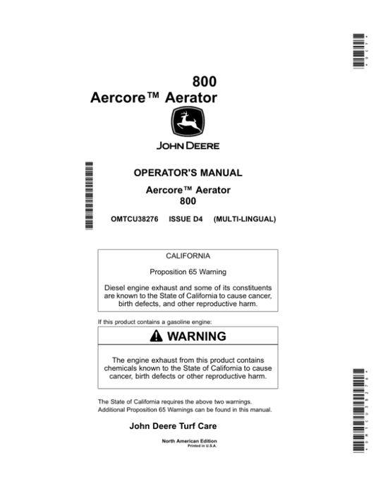 John Deere 800 Aercore Aerator North America (100001-105000) Operator’s Manual (OMTCU38276) Workshop Guide