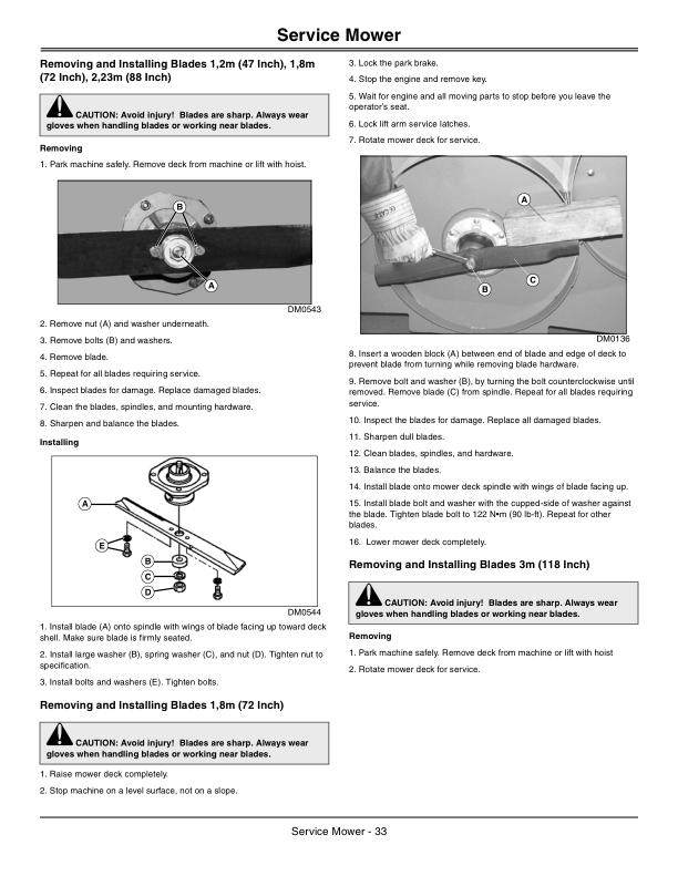 John Deere 72in Side Discharge, 47in, 88in (020001-), 118in Rear Discharge (010001-) Mower Decks for 1505, 1515 Operator’s Manual (OMTCU38842) Workshop Guide