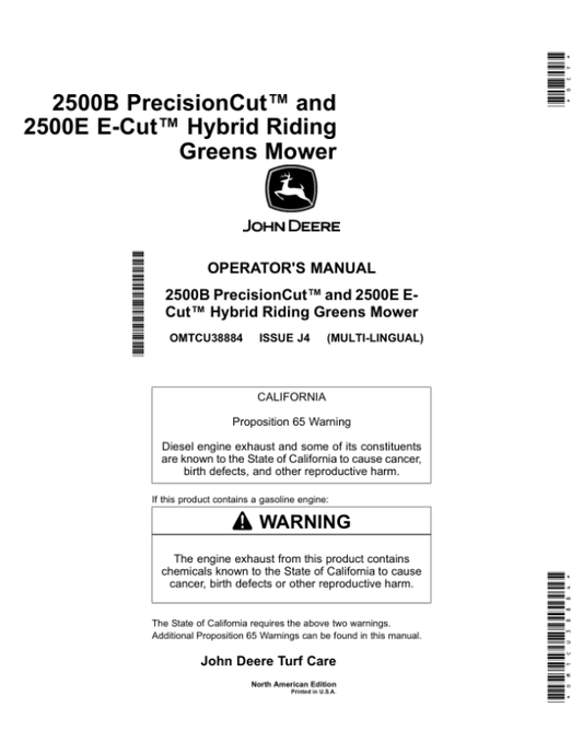 John Deere 2500B & 2500E Hybrid Riding Greens Mower North America (090001-095000) Operator’s Manual (OMTCU38884) Workshop Guide