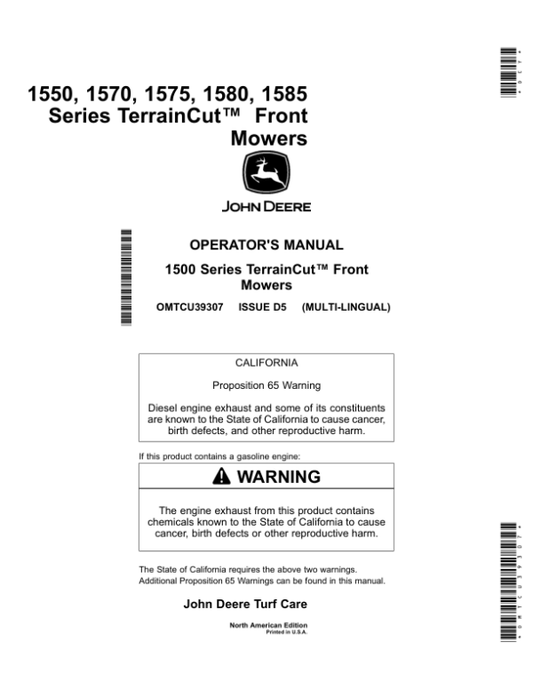 John Deere 1550, 1570, 1575, 1580 & 1585 Series TerrainCut Front Mowers (North America) (010001-020000) Operator’s Manual (OMTCU39307) Workshop Guide