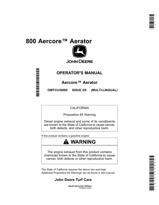 John Deere 800 Aercore Aerator North America (110001- ) Operator’s Manual (OMTCU39880) Workshop Guide