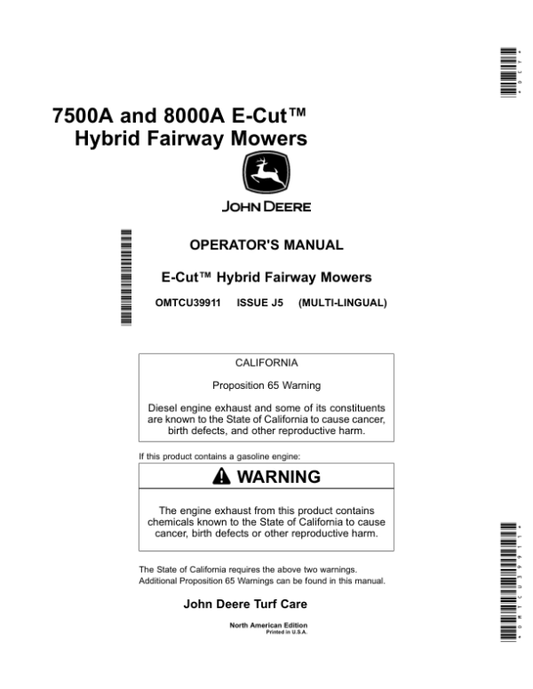 John Deere 7500A, 8000A E-Cut Hybrid Fairway Mowers (030001-) (North American) Operator’s Manual (OMTCU39911) Workshop Guide