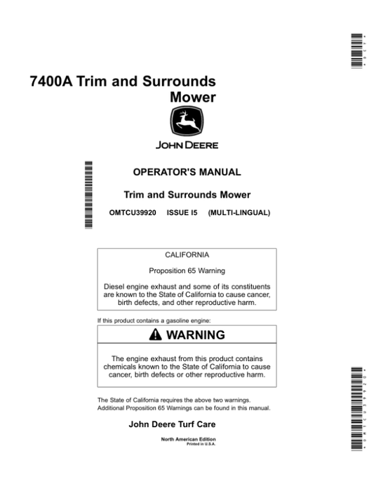 John Deere 7400A Trim, Surrounds Mower (North American) Operator’s Manual (OMTCU39920) Workshop Guide