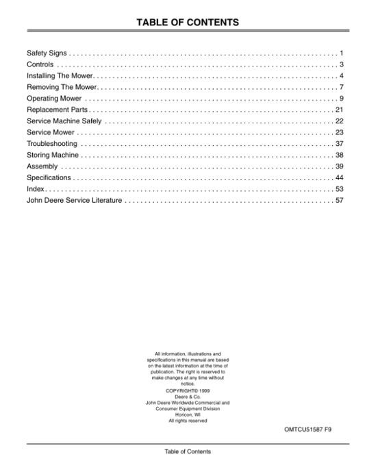 John Deere 48, 54, 60-Inch 7-Iron Commercial Mower Decks for ZTRAK Front Mowers (015001-) Operator’s Manual (OMTCU51587) Workshop Guide