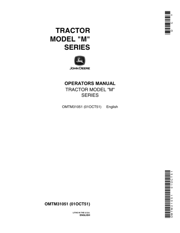 John Deere Model M Tractor Operator’s Manual (OMTM31051) Workshop Guide