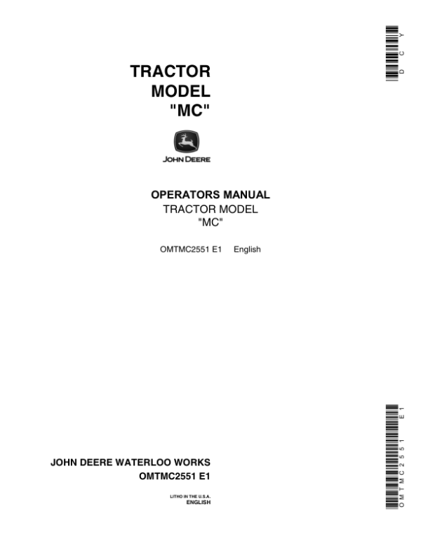 John Deere MC Tractor Operator’s Manual (OMTMC2551) Workshop Guide