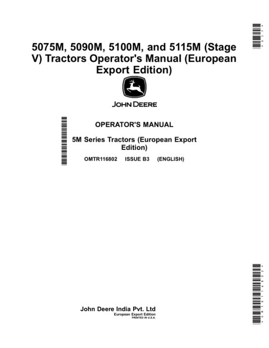 John Deere 5075M, 5090M, 5100M, 5115M (Stage V) Tractors (European Export Edition) Operator’s Manual (OMTR116802) Workshop Guide