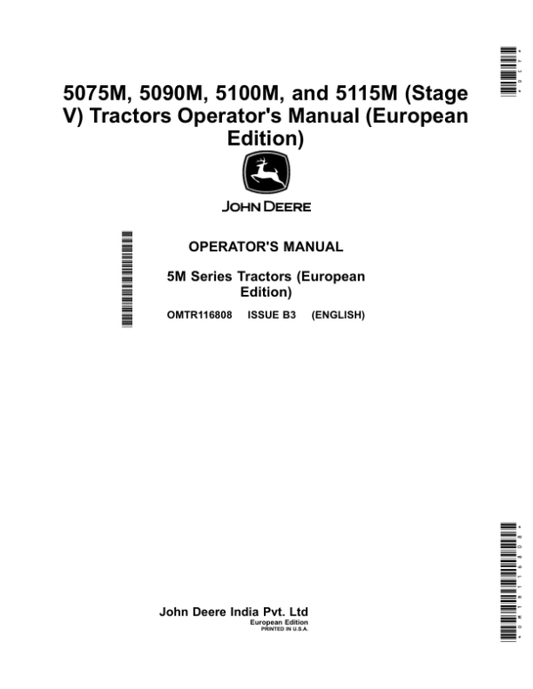 John Deere 5075M, 5090M, 5100M, 5115M Tractors (Stage V) (European Edition) Operator’s Manual (OMTR116808) Workshop Guide