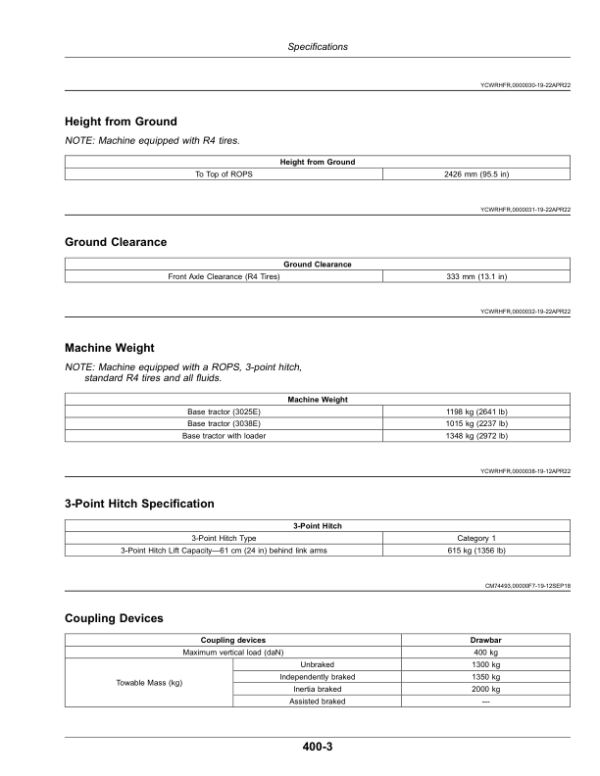 John Deere 3025E, 3038E Compact Utility Tractors (NP000001-) (Export Edition) Operator’s Manual (OMTR123270) Workshop Guide