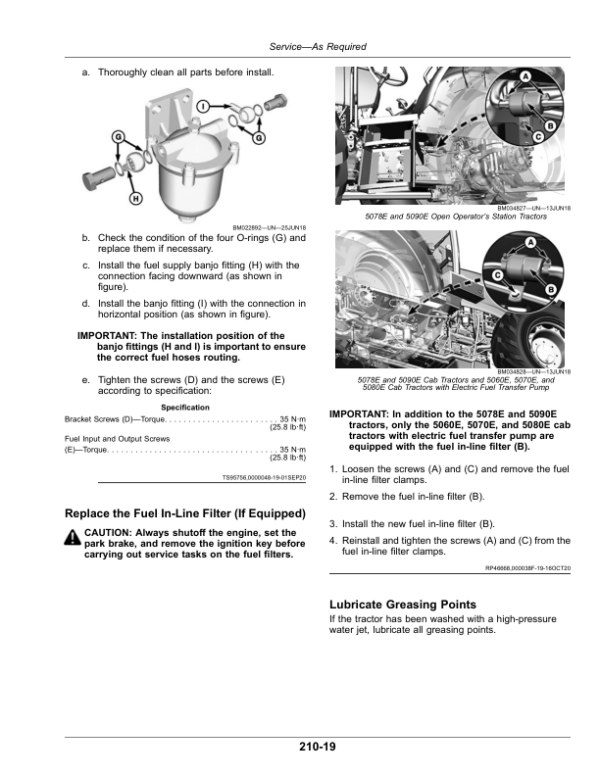 John Deere 5060E, 5070E, 5080E (From Serial Number 000101-), 5078E (From Serial Number 018723-), 5090E (From Serial Number 003439-) Tractors Operator’s Manual (OMTR133472) Workshop Guide