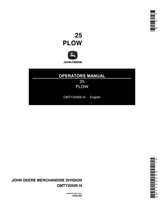 John Deere 25 Plow Operator’s Manual (OMTY20500) Workshop Guide