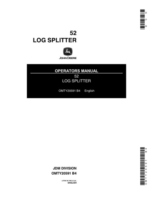 John Deere 52 Log Splitter Operator’s Manual (OMTY20591) Workshop Guide