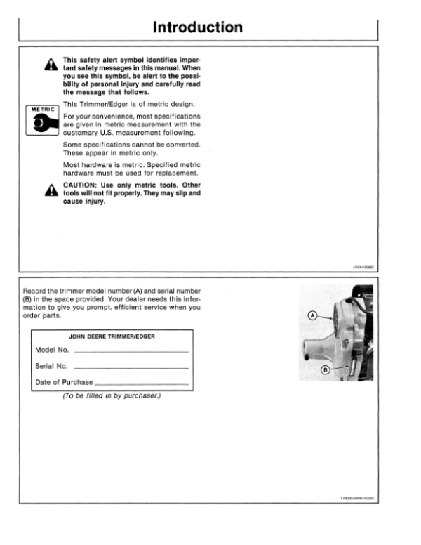 John Deere 100G & 200G Trimmer/Edger (Gas) (Subs with OMM122063) Operator’s Manual (OMTY20672) Workshop Guide