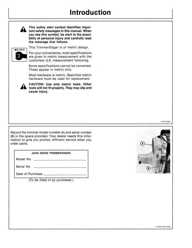 John Deere 100G & 200G Trimmer/Edger (Gas) (Subs with OMM122063) Operator’s Manual (OMTY20672) Workshop Guide