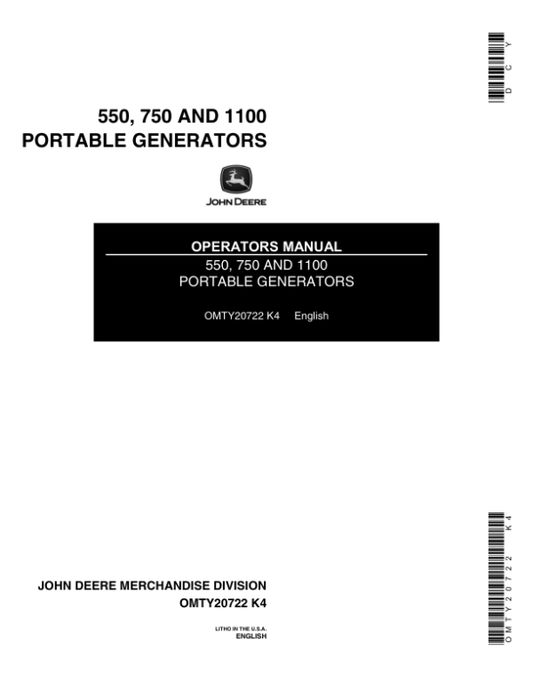 John Deere 550, 750 & 1100 Portable Generators Operator’s Manual (OMTY20722) Workshop Guide