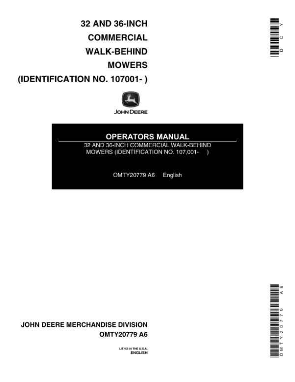 John Deere 32-, 36-Inch Commercial Rotary Mower Operator’s Manual (OMTY20779) Workshop Guide