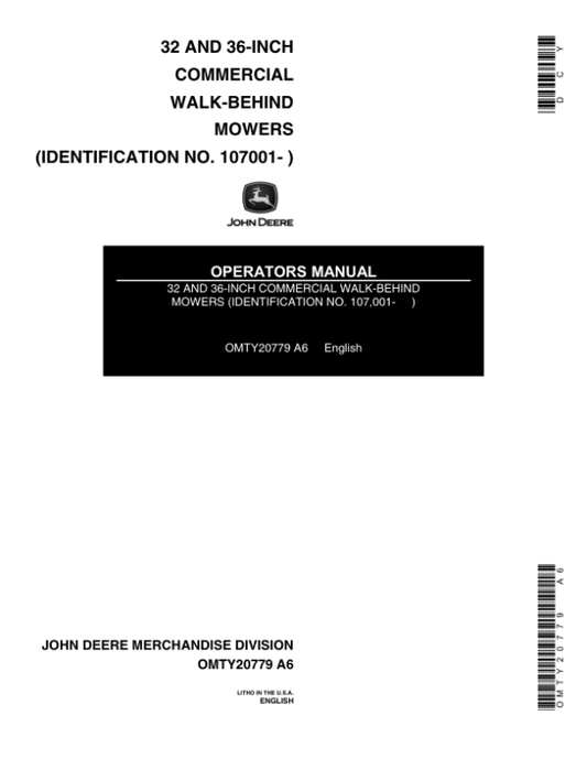 John Deere 32-, 36-Inch Commercial Rotary Mower Operator’s Manual (OMTY20779) Workshop Guide