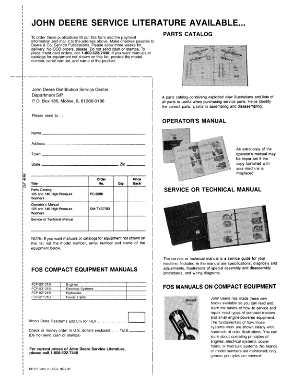 John Deere 125, 140 High-Pressure Washers Operator’s Manual (OMTY20783) Workshop Guide