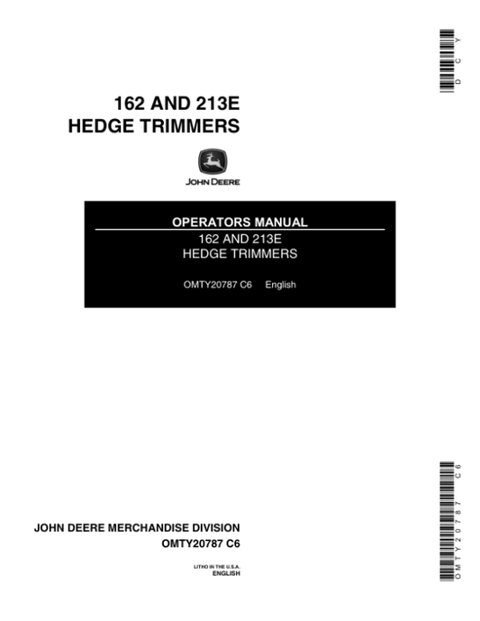 John Deere 162, 213E HEDGE TRIMMER Operator’s Manual (OMTY20787) Workshop Guide