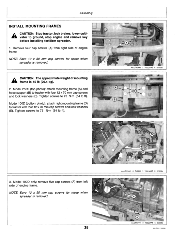 John Deere 100D, 250S Fertilizer Spreader Operator’s Manual (OMTY20826) Workshop Guide