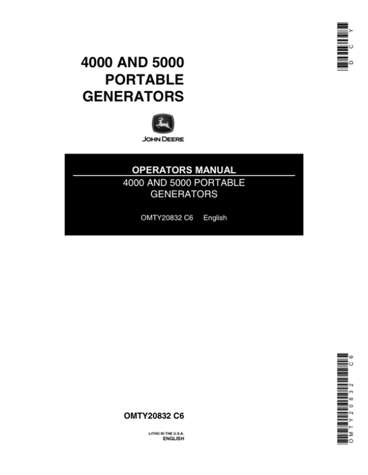 John Deere 4000, 5000 Portable Generators Operator’s Manual (OMTY20832) Workshop Guide