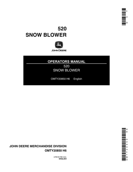 John Deere 520 Snow Blower Operator’s Manual (OMTY20850) Workshop Guide