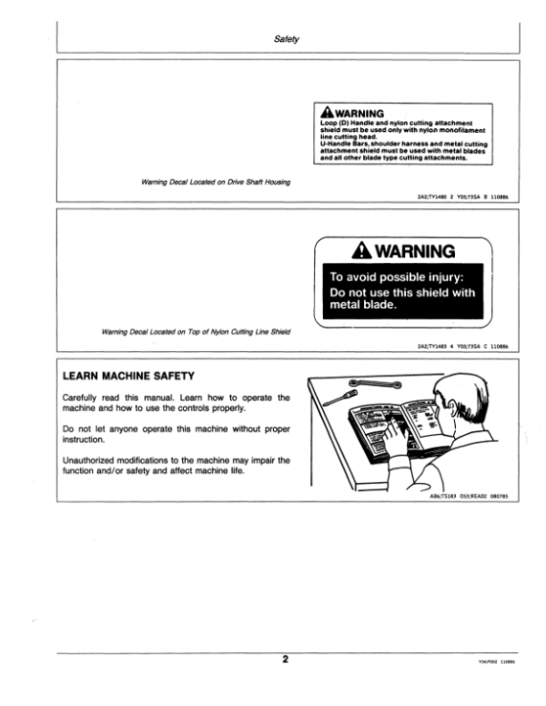 John Deere 450G Gas Trimmer/Cutter(Subs with OMM122063) Operator’s Manual (OMTY20858) Workshop Guide