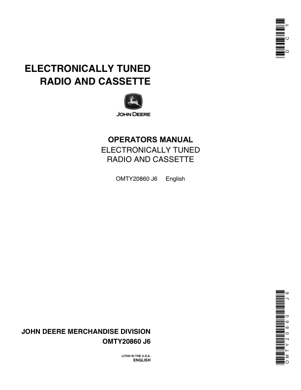 John Deere Electric Tuned Radio/Cassette Operator’s Manual (OMTY20860) Workshop Guide
