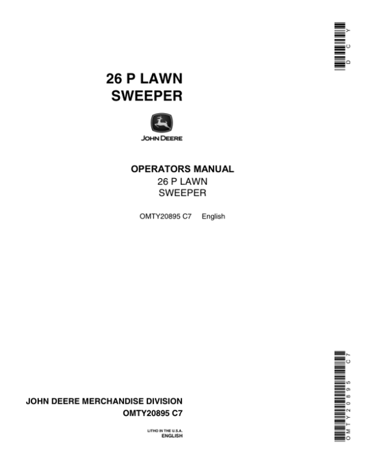 John Deere 26P Lawn Sweeper Operator’s Manual (OMTY20895) Workshop Guide