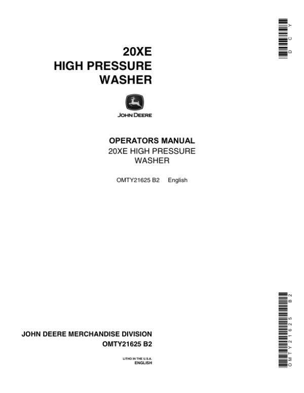 John Deere 20XE High Pressure Washer Operator’s Manual (OMTY21625) Workshop Guide