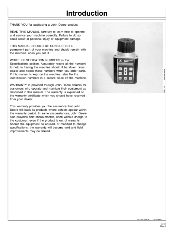 John Deere Moisture Check, TY16060 Operator’s Manual (OMTY21651) Workshop Guide